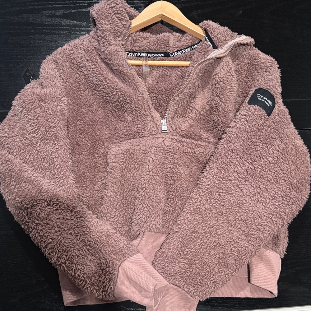 Calvin Klein Performance Dusty Mauve Sherpa Half-Zip Hoodie